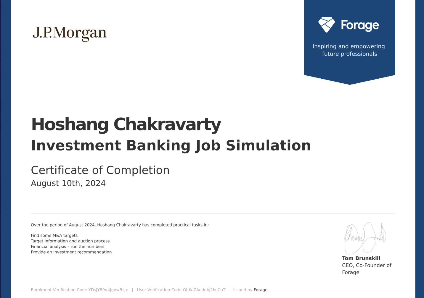 Investment Banking certificate